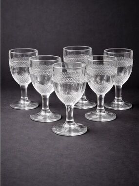Indiana Glass Clear Pressed Glass Goblet Set with Textured Band - 6 Pieces